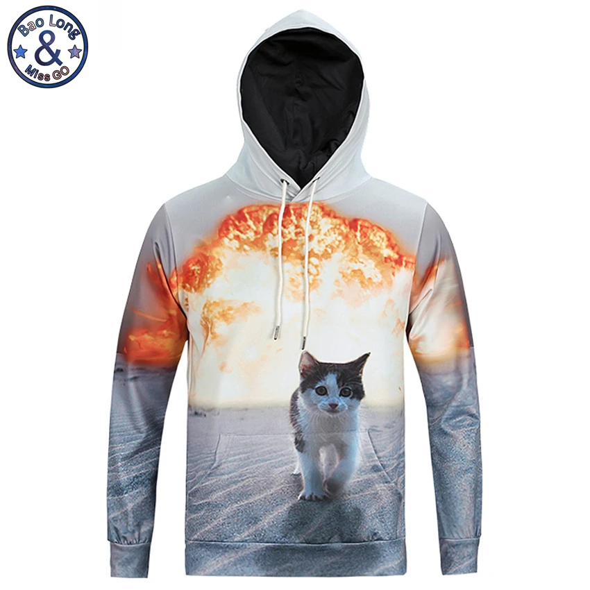 

Mr.BaoLong newest arrive design super kitten 3D printed hooded hoodies men America style drawstring sweatshirt man H139