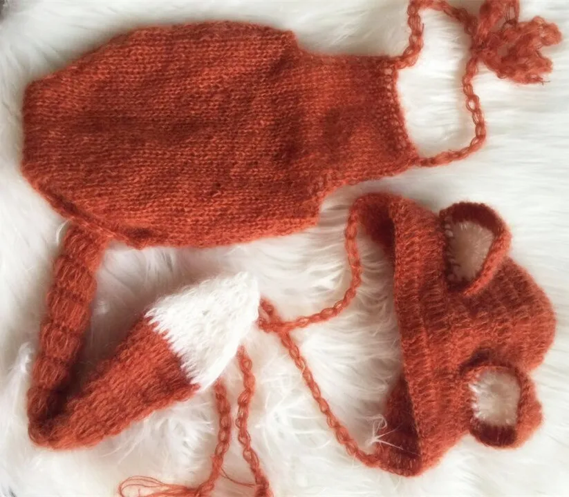 

Mohair Newborn Fox Hat and Romper Set Newborn Animal Overalls Newborn Girl Onesie Handmade Knit Newborn Photo Prop Mohair Bonnet