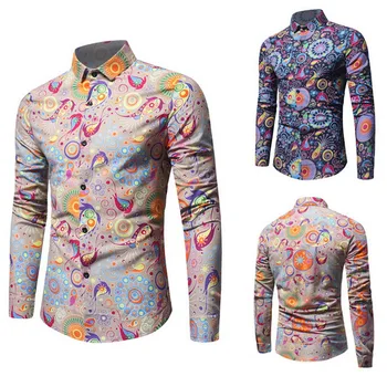 

HEFLASHOR Brand New Floral Print Shirts Male Long Sleeve Shirts Fashion Retro Clothing Single Breasted Camisa Big Size 5XL