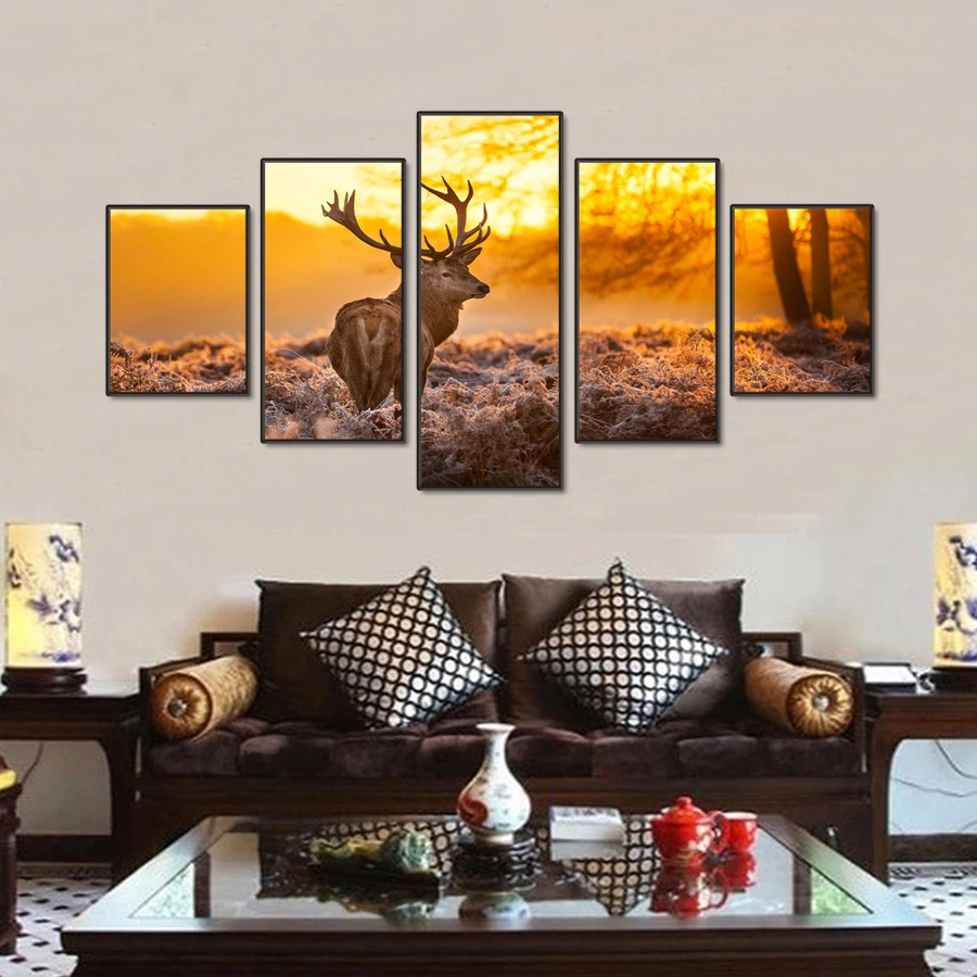 5 stücke gelb landschaft malerei modernen haus küche decor leinwand kunst dekoration ziege deer modularen bilder
