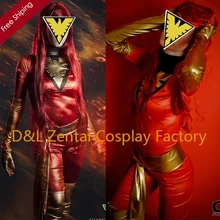 Free Shipping DHL Super Amazing X-Men Phoenix Jean Grey Shiny Metallic Gold&Red Superhero Zentai Catsuit Costume 2014 Halloween