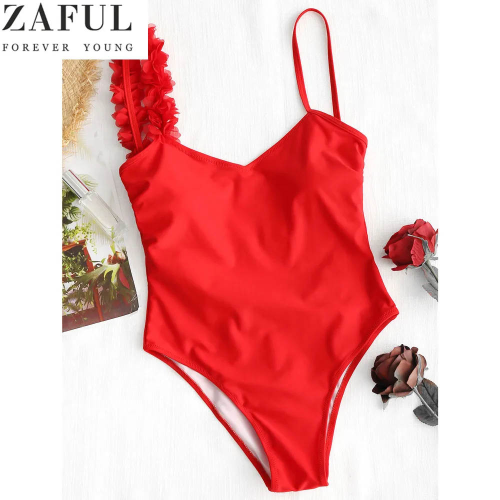 ZAFUL Women Sexy Low Back One Piece Swimsuit Stereo Flower Swimwear