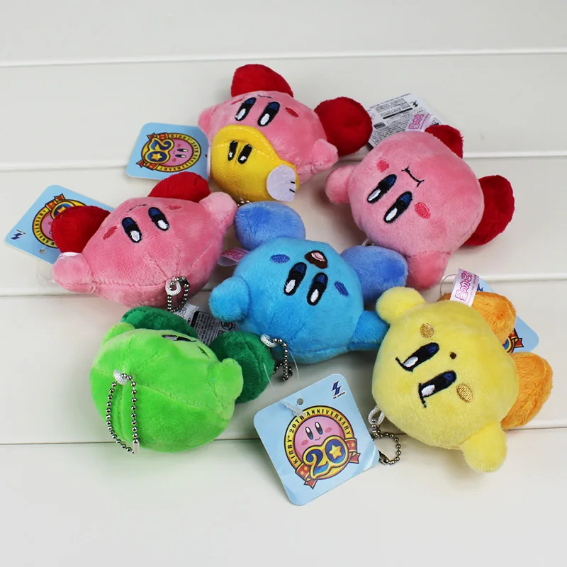 

6Pcs/Set 6cm plush Super Mario Kirby With Keychain Pendant Stuffed Soft Cute Dolls Toy good quality Christmas gift kid