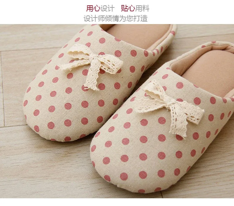 Simple household slippers fashion slippers, non slip slippers spring and autumn Children's home shoes Girls bow cotton slippers
