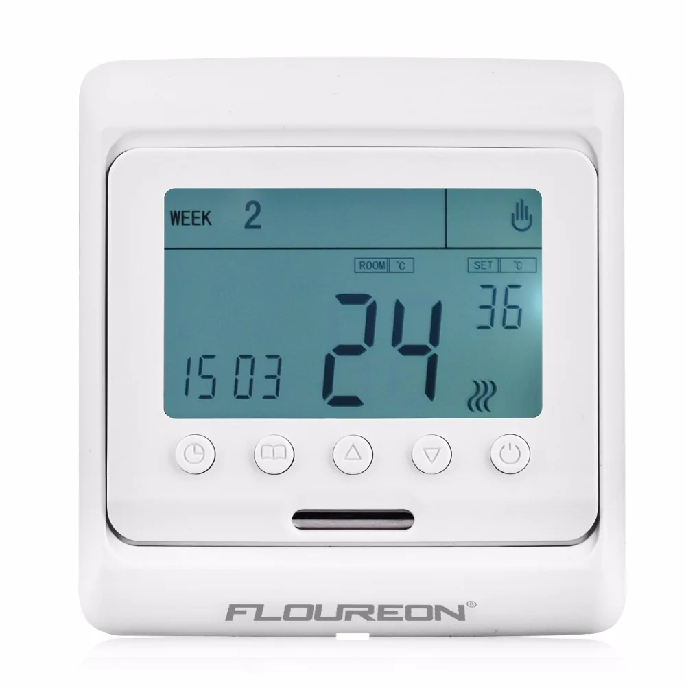 Floureon 16A Еженедельный программируемый подогрев пола с ЖК-дисплеем термостат комнатный регулятор температуры Терморегулятор белый/синий