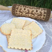 Рождественский олень; Снежинка с тиснением Скалка резьба по дереву выпечка печенье помадка торт тесто Скалка