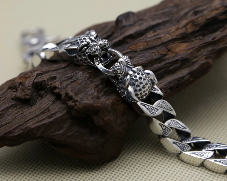 Double-Leopard-Head-Chunk-Bracelet-Men-64-1g-100-Pure-Solid-Sterling-Silver-925-Top-Fashion (4)