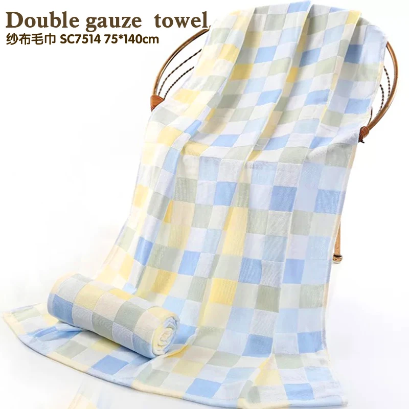 Двойное газовое банное полотенце тонкое с мультяшным изображением головы