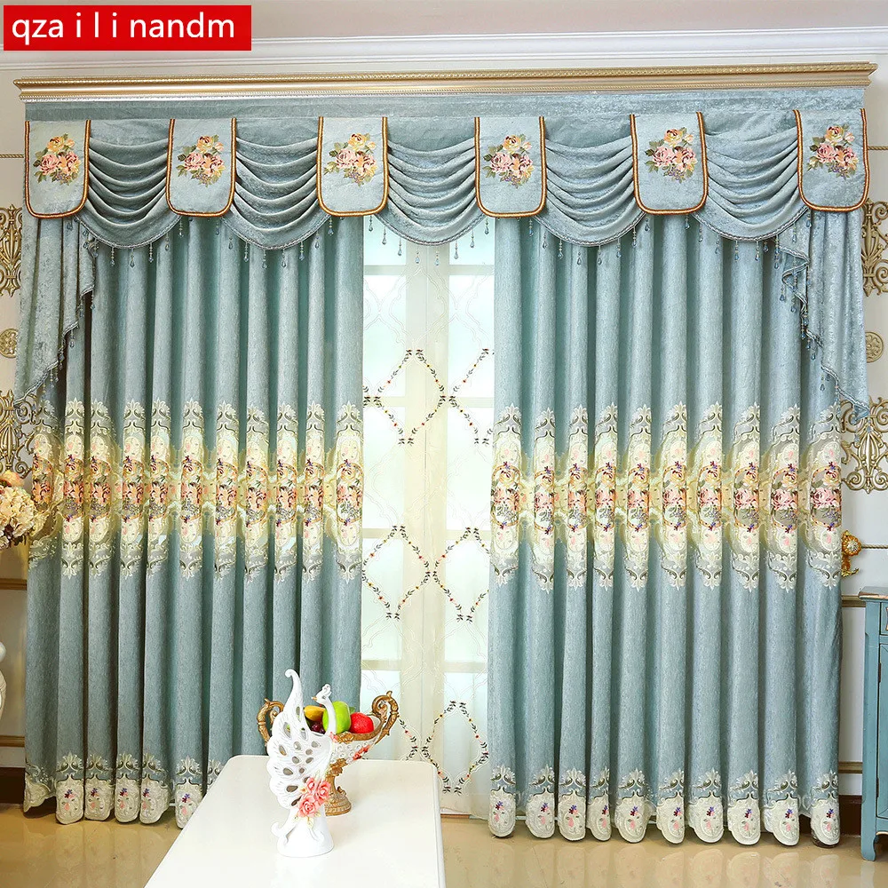 

European embroidery curtains for kitchen balcony modern 85% blackout curtains for bedroom / living room Bay Window Home Decor