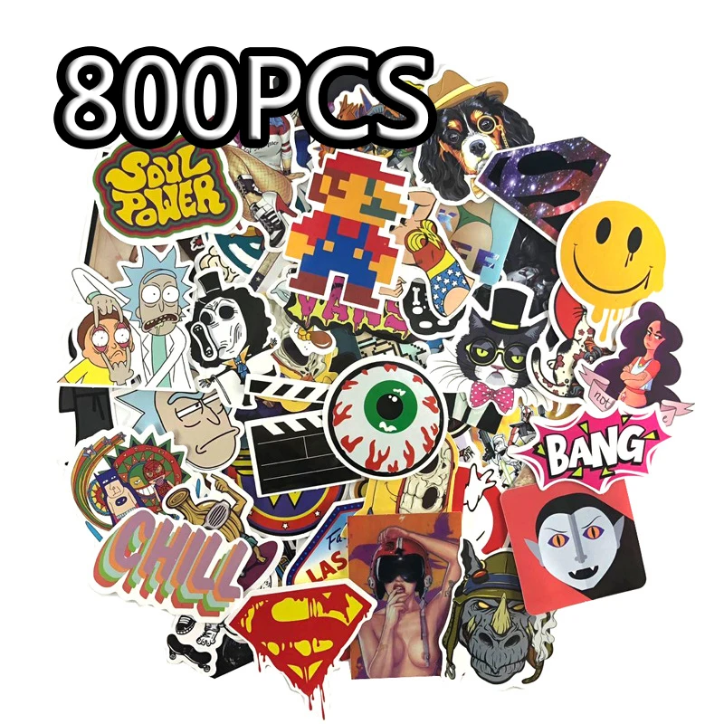 800pcs 7 стильные стикеры ПВХ Водонепроницаемый Прохладный весело смешивания ноутбук DIY Стикеры для детей автомобили телефон ноутбук велосипедов Водонепроницаемый игрушки для детей - Цвет: 800pcs