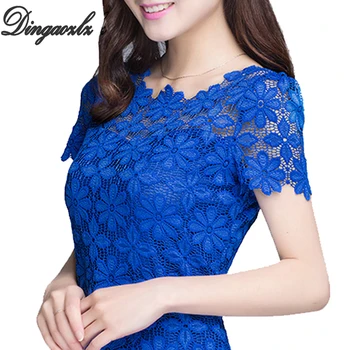 

M-XXXXXL New 2018 Fashion Ladies Blouses Shirts Plus size Clothing Summer Women's Short-sleeve Lace Tops Female 7 Colors