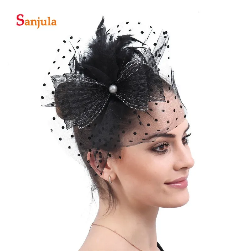 

Black Dot Tulle Face Veil Bridal Wedding Hats 2019 Newly Women Hair Accessories with Bow Elegant Night Party Headwear H203