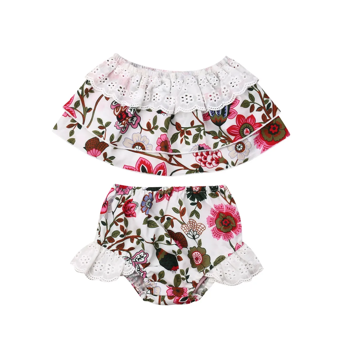 Neugeborenen Baby Mädchen Sommer Kleidung Sets Blumen Off Schulter Crop Tops Shorts Briefs Outfit
