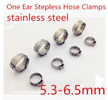 

50pcs/lot High Quality stainless steel 304 5.3-6.5mm Single ear stepless hose hoops clamps