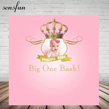 

Sensfun Pink Girl Princess Baby Shower Newborn Backdrop Gold Crown Big One Bash Birthday Party Photography Background Customized