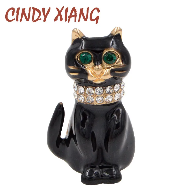 Женская брошь &quotЧерный кот&quot CINDY XIANG украшение в виде животного с эмалью и