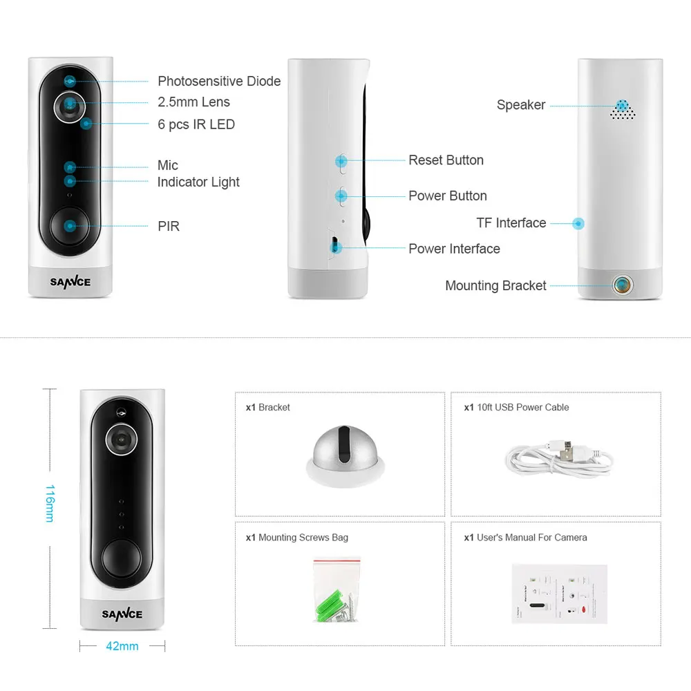 SANNCE мини ip камера 720P HD безпроводная 3000ма перезаряжаемая батарея PIR ночного