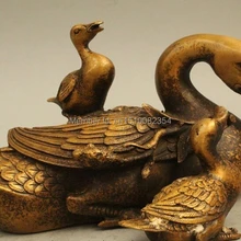 " Китайский Фэншуй Латунь Повезло Утка Лебедь Мать Сын Животных Статуя Скульптура