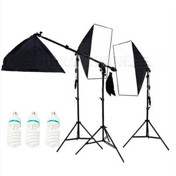 

Photo Studio Diffuser Light 50*70cm Softbox 3Pcs Photography Continuous Lighting Box 150w Bulbs Boom Arm Photo Studio Kit