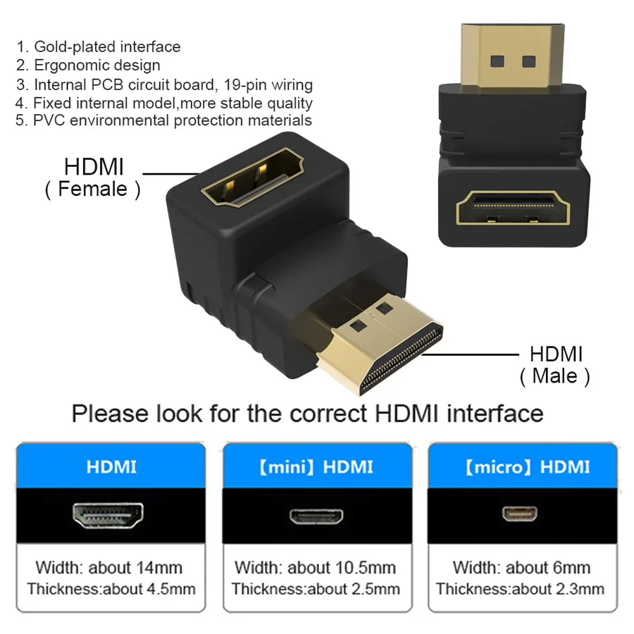 Высокое качество HDMI Кабель-адаптер hdmi позолоченный штекер к HDMI Женский Кабо Extender конвертер 90 градусов для 1080 P HDTV