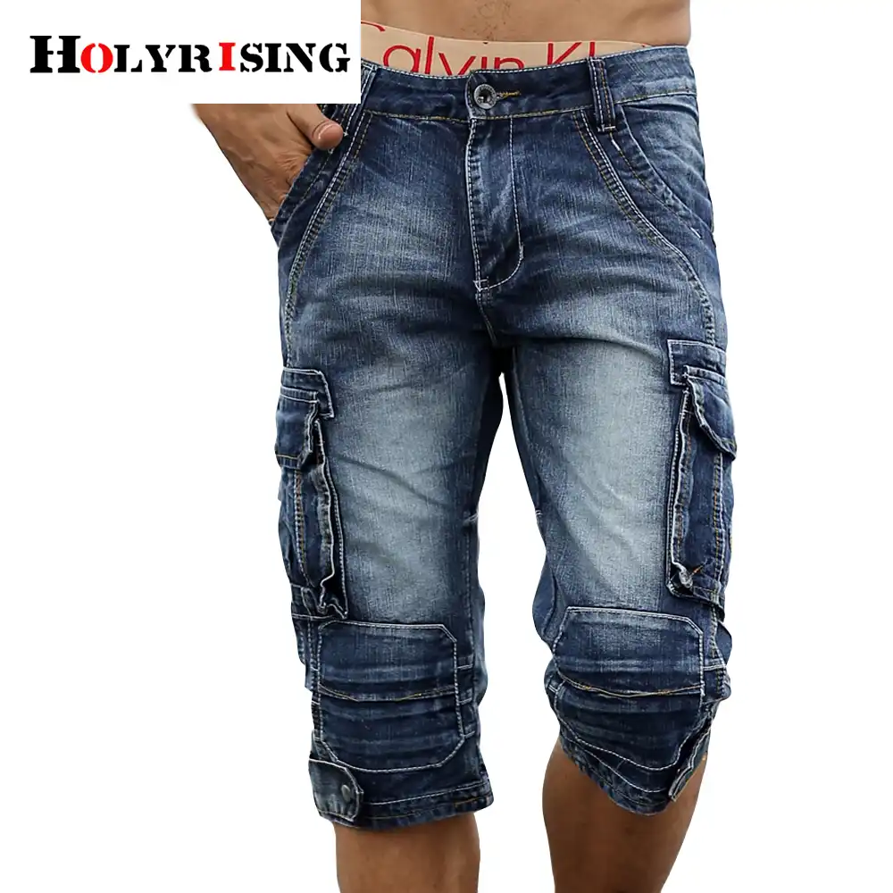 men's blue jean cargo shorts