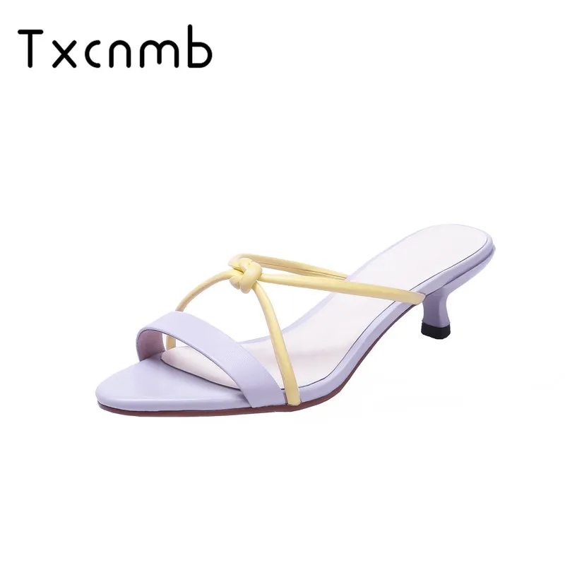

TXCNMB 2019 New High Quality Genuine Leather Women Sandals Retre Fashion high Heele casual Summer wedding Shoes Woman