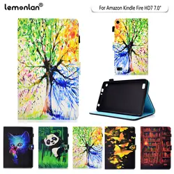 Lemonlan чехол для Amazon Kindle Fire 7 2015 5th поколения мода Кот Дерево Кожа силиконовые принципиально Tablet Stand крышка