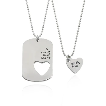 

Fashion Couple Necklace Lettering "I Carry Your Heart With Me" Love Heart Hollow Charms Necklace For Men And Women Lover Gifts