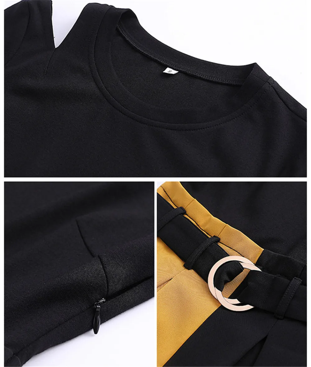 Fashion contrast color dress A Line Office Lady dress Autumn Bodycon Dress Vestidos Hollow out Patchwork Dresses Spring  (4)