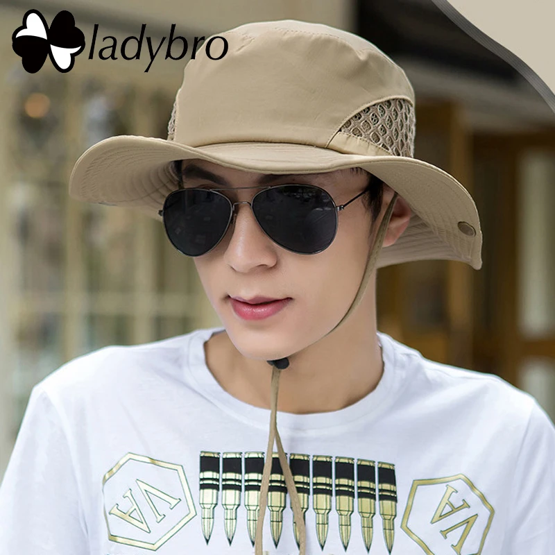 Ladybro Панама летняя мужская рыболовная шляпа дышащая широкая с защитой от
