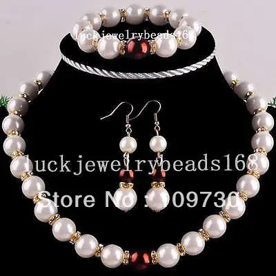 

Jewelry 00183 Pearl Globe Necklace Bracelet Earrings Set Beads