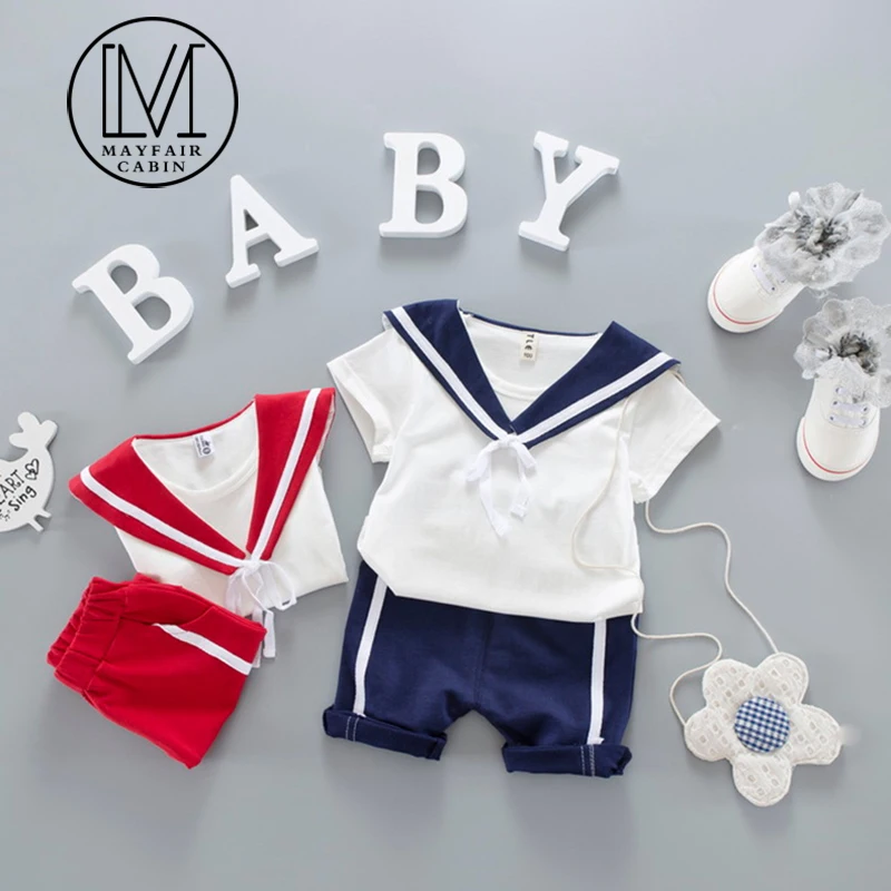 

2019 Baby Boys Clothing Sets Baby Girls Boys Sailor Set Cotton Tops T-shirt + Shorts 2pcs Outfits Set Costume Boys Clothes Suits
