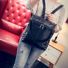 Women Backpacks Black Washed Leather Backpacks Square Lady Girls Travel Women Bags Rivet Backpacks Student School Shoulder Bag
