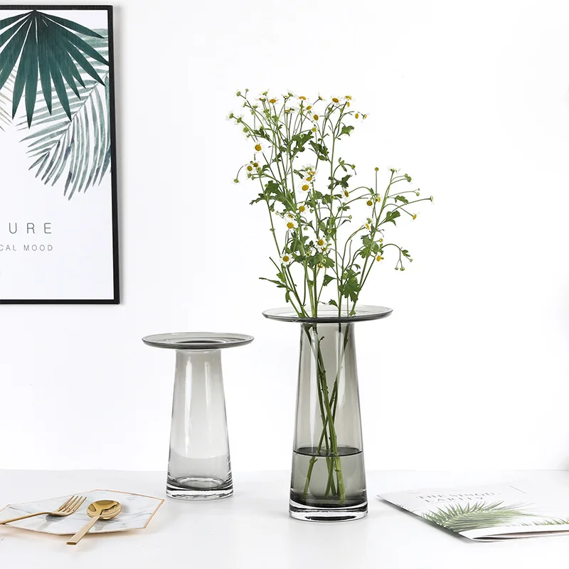 Nordic Flat Glass Vase Flowers Vase Hotel Living Room Decoration