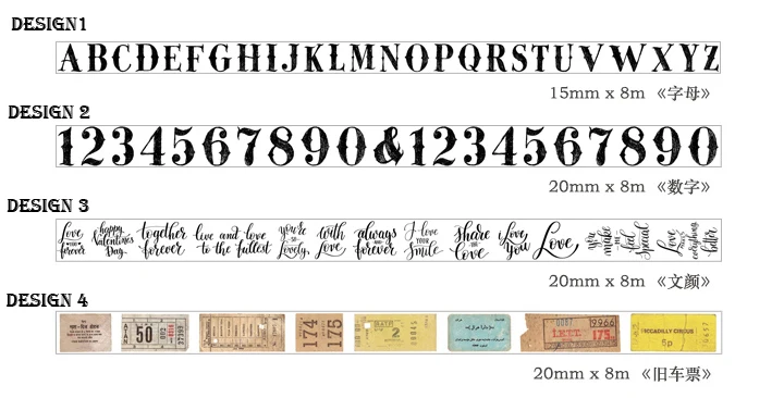 

DIY scrapbooking dairy photo album home decoration paper tape letter Number old ticket design 4 rolls/lot