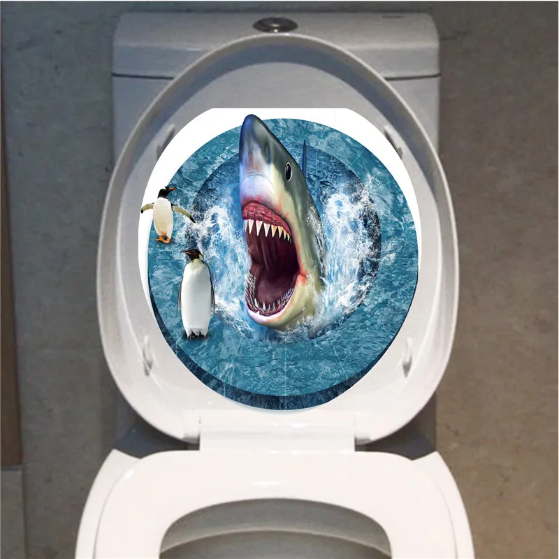 

Shark Sticker WC Pedestal Pan Cover Sticker Toilet Stool Commode Sticker home decor Bathroom decor 3D printed flower view MA15