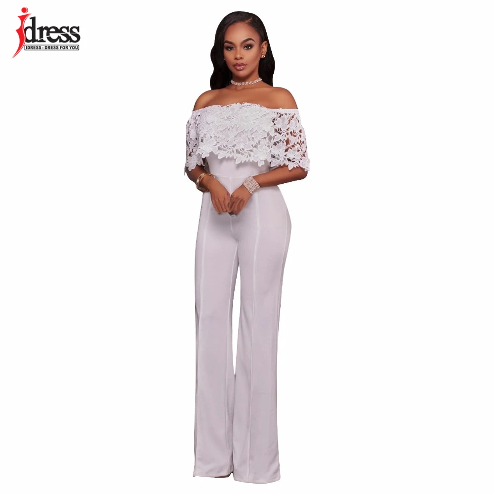 IDress Lace Crochet Rompers Women Jumpsuit Sexy Strapless Bodycon Jumpsuit Wide Leg Black White Yellow Long Pant Romper Overalls (3)