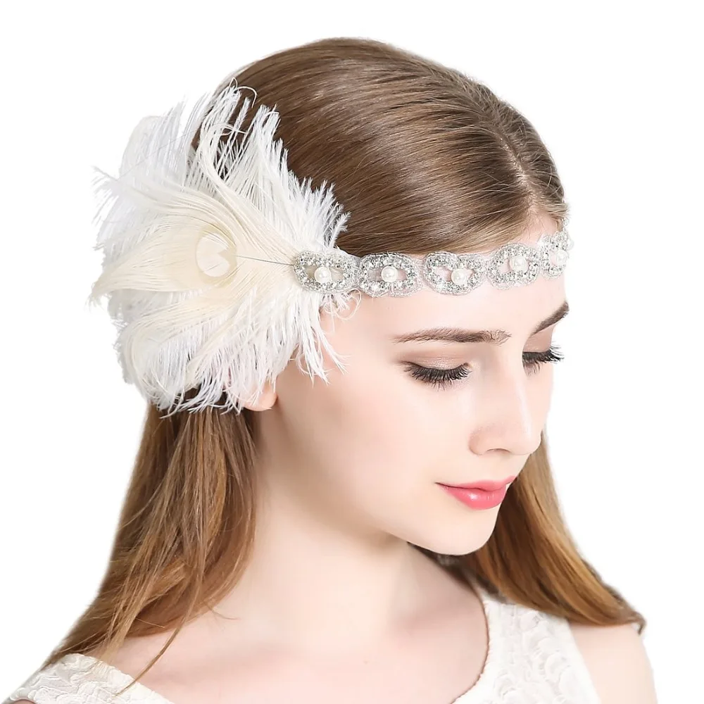 

Women's 1920S Vintage Feather Headbands Crystal Pearl Bondage Headwear Cosplay Party Accessory great GATSBY Catwalk HeadPiece