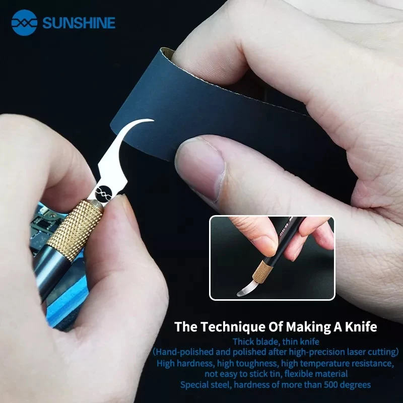 

SUNSHINE Aluminum Alloy Handle With Scraper Sickle Blade For A8 A9 A10 CPU WIFI Hard Disk IC Layering And Integrated Disassembly