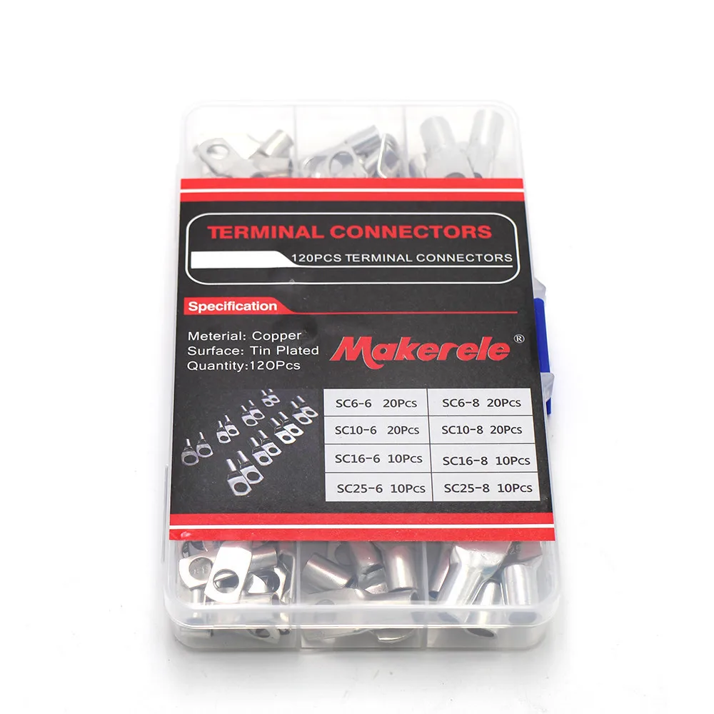 

20PCS/Terminal(120)8C SC Tinned Copper Silver Ring Lug Wire Connectors Bare Cable Soldered Terminal Assorted Kit From Makerele