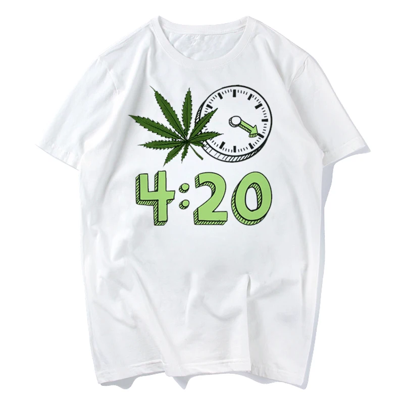 

2019 Men Print Weed 420 it's Time Fashion T-shirt Short Sleeve O-Neck Summer Unisex Casual Fashion White T shirt men
