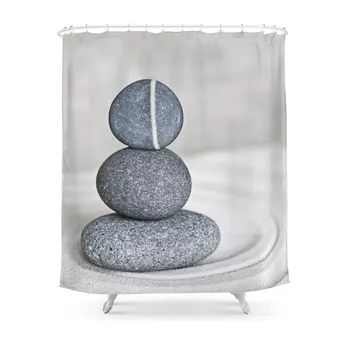

Zen Cairn Pebble Stone Balance Grey Shower Curtain Set Waterproof Fabric Bath Curtain For Bathroom With Non-slip Floor Mat