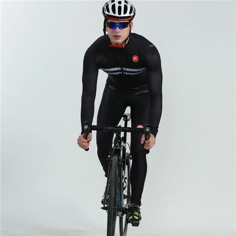 2019 winter cycling jersey set Men Black long sleeve Warm Hot Wool bike clothes UCI team triathlon suit uniforme ciclismo custom