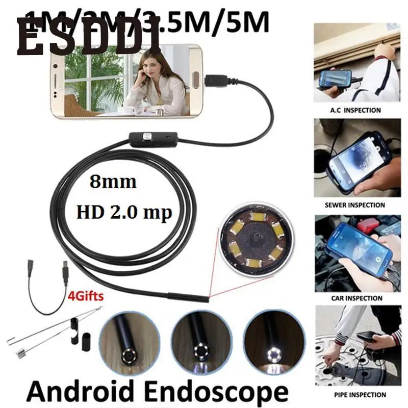 Esddi Новый 1/2/3.5/5 м 8 мм Android OTG телефон 2mp эндоскопа Водонепроницаемый светодиодных