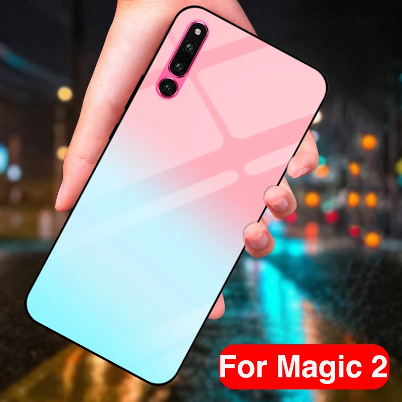 For Huawei Honor Magic 2 case Solid color tempered glass phone cover