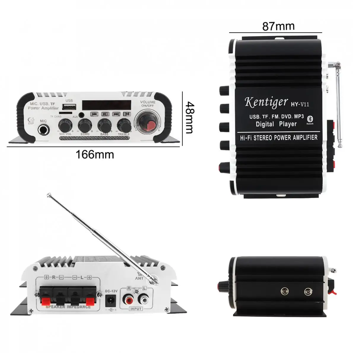 V11 2CH Bluetooth автомобильный аудио усилитель мощности DC12V авто FM радио плеер Поддержка SD/USB/DVD/MP3 вход для автомобиля мотоцикла дома