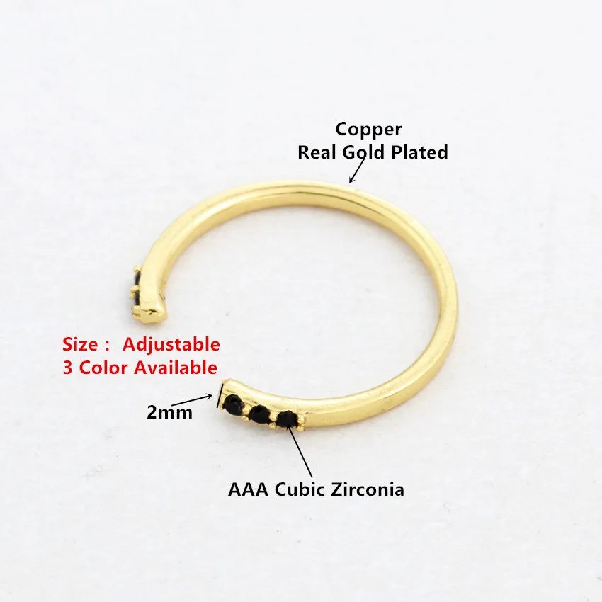 Кольцо женское из розового золота с черным Цирконом средней длины|fashion rings for