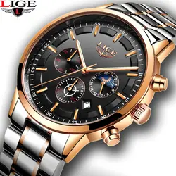 LIGE Новая мода Для мужчин s часы лучший бренд класса люкс Полный Сталь Бизнес кварцевые часы Для мужчин Водонепроницаемый спортивные часы