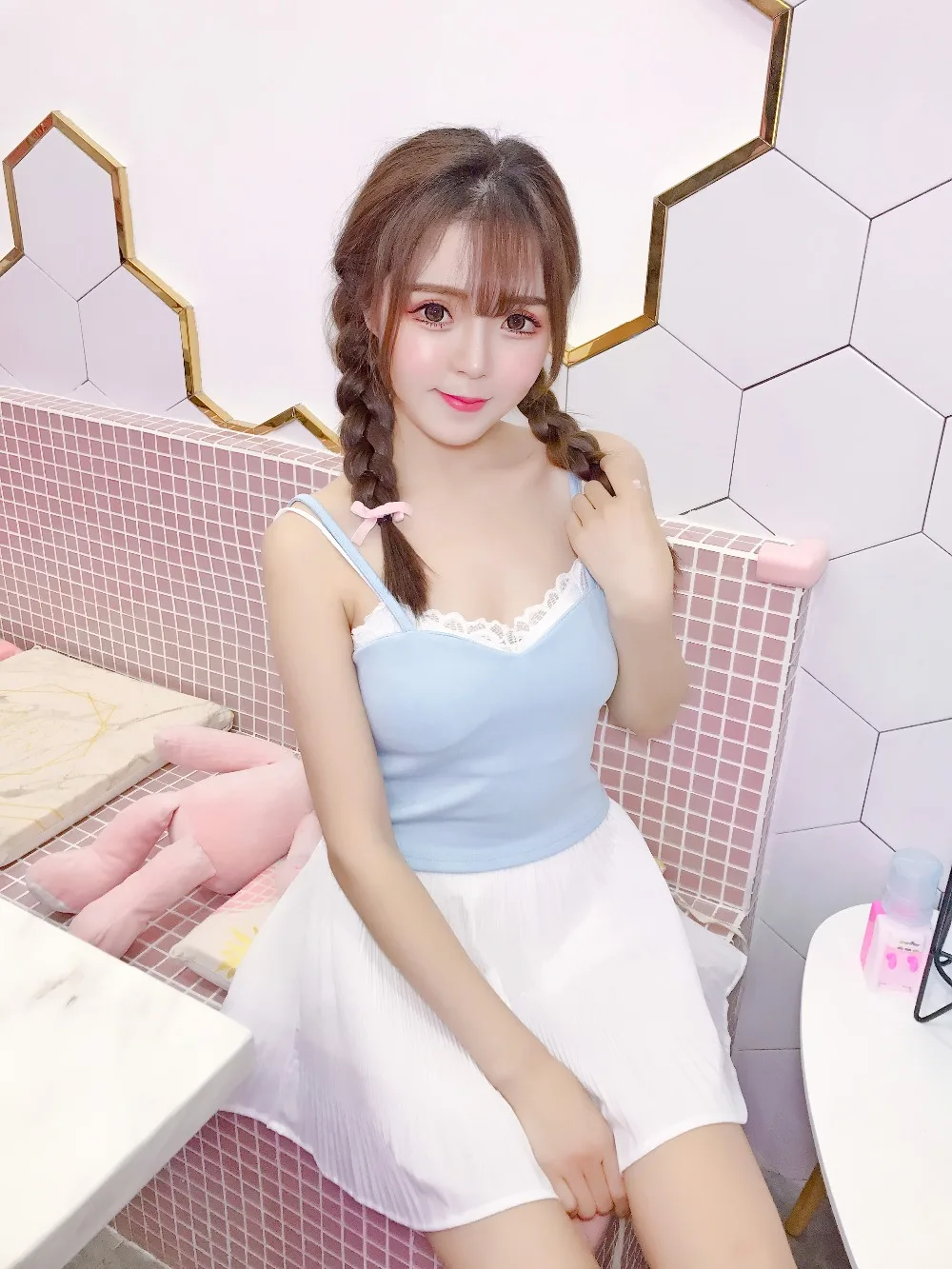 Принцесса сладкий Лолита Танк Лето короткий сексуальный V-Neck танк с большим