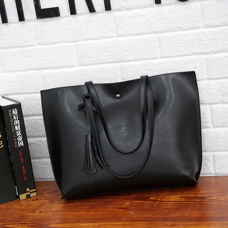 Новые простые винтажные масляные воск женские кожаные сумки короткие assel сумки на плечо большой емкости роскошные сумки tote дизайн - Цвет: Black